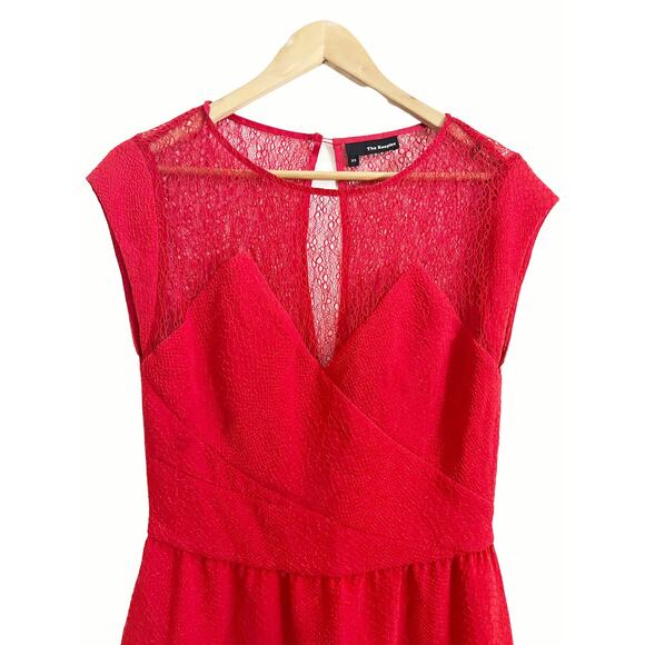 The Kooples Red Lace Yoke Sheer Sheath Cocktail Holiday Mini Dress Size XS - Picture 2 of 9